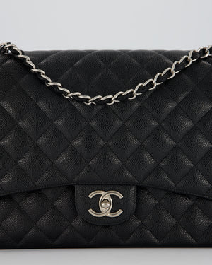 Chanel Maxi Classic Double Flap Bag in Black Caviar Leather with Silver Hardware