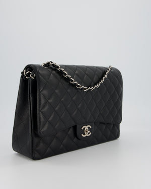 Chanel Maxi Classic Double Flap Bag in Black Caviar Leather with Silver Hardware