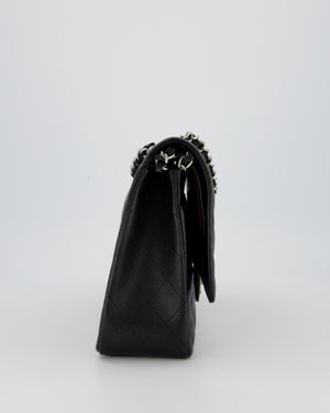 Chanel Maxi Classic Double Flap Bag in Black Caviar Leather with Silver Hardware