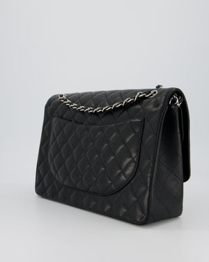 Chanel Maxi Classic Double Flap Bag in Black Caviar Leather with Silver Hardware