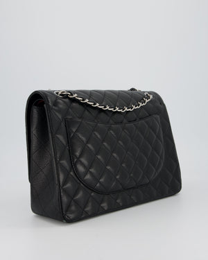 Chanel Maxi Classic Double Flap Bag in Black Caviar Leather with Silver Hardware