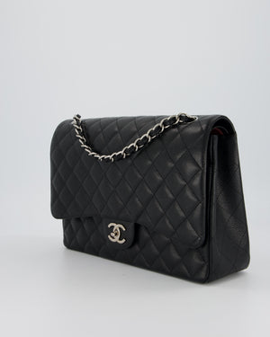 Chanel Maxi Classic Double Flap Bag in Black Caviar Leather with Silver Hardware