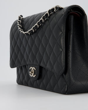 Chanel Maxi Classic Double Flap Bag in Black Caviar Leather with Silver Hardware