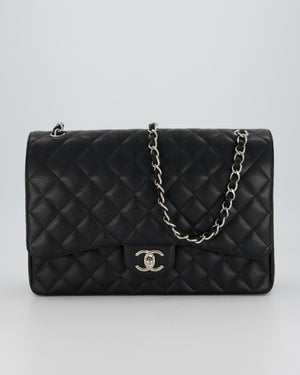 Chanel Maxi Classic Double Flap Bag in Black Caviar Leather with Silver Hardware