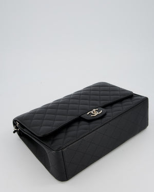 Chanel Maxi Classic Double Flap Bag in Black Caviar Leather with Silver Hardware