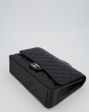 Chanel Maxi Classic Double Flap Bag in Black Caviar Leather with Silver Hardware