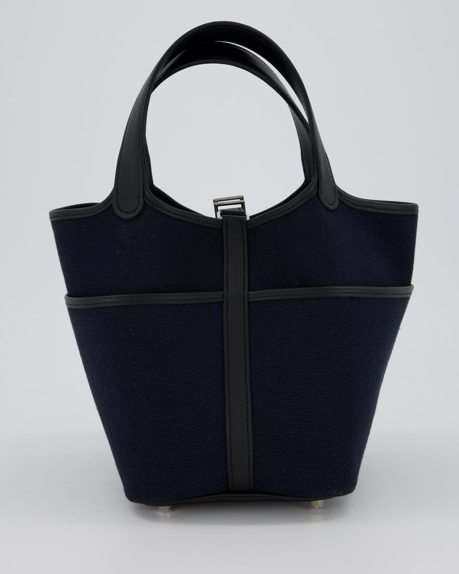 Hermès Picotin Cargo 18cm Bag in Bleu Marine Toile Goeland Canvas with Palladium Hardware