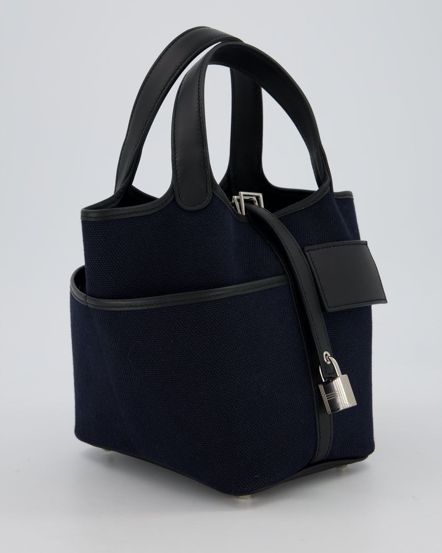Hermès Picotin Cargo 18cm Bag in Bleu Marine Toile Goeland Canvas with Palladium Hardware