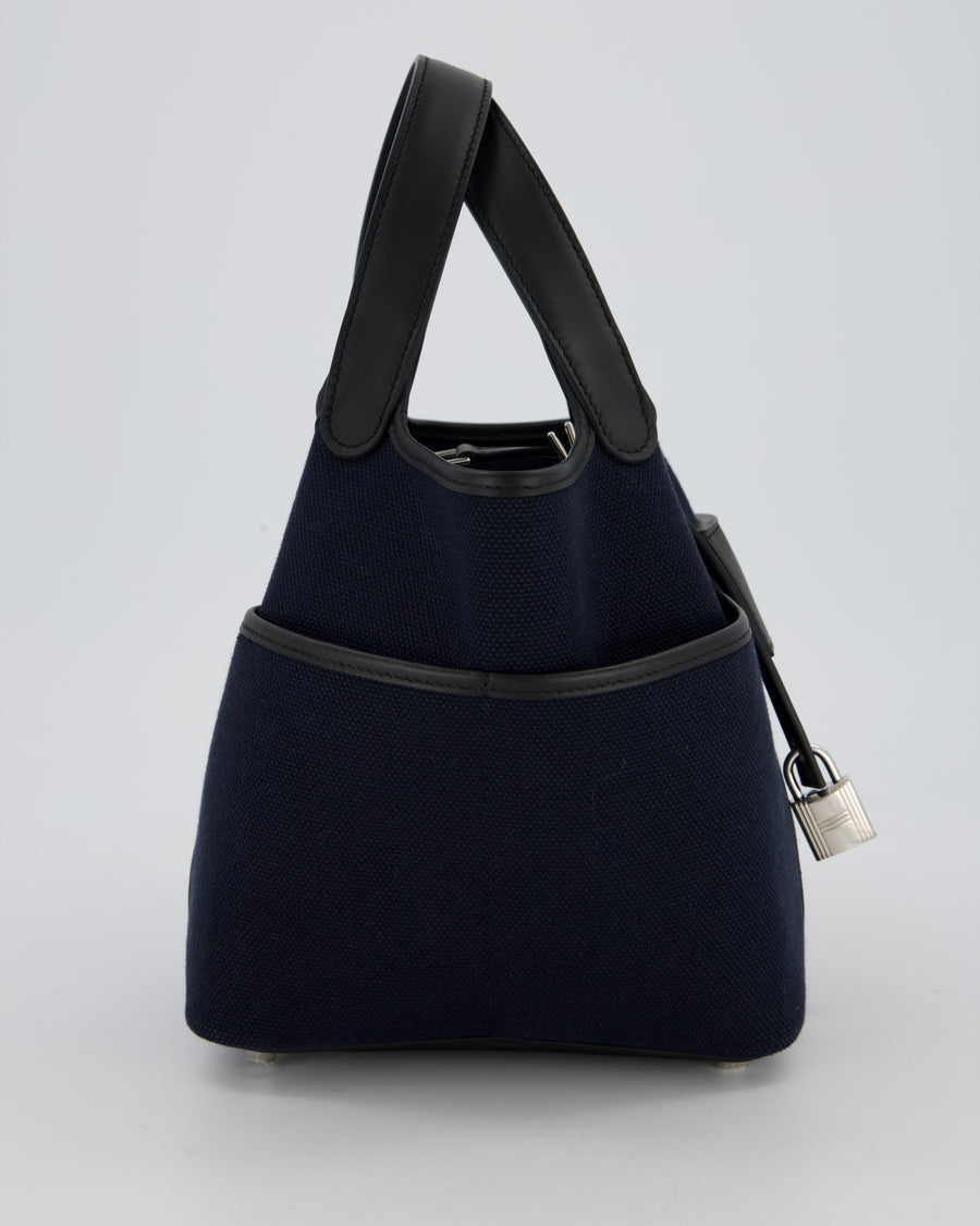Hermès Picotin Cargo 18cm Bag in Bleu Marine Toile Goeland Canvas with Palladium Hardware