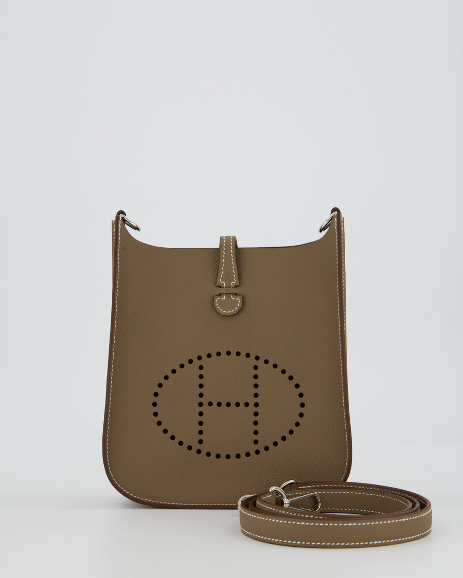 Hermès Mini Evelyne Sellier Bag in Etoupe Epsom Leather with Palladium Hardware