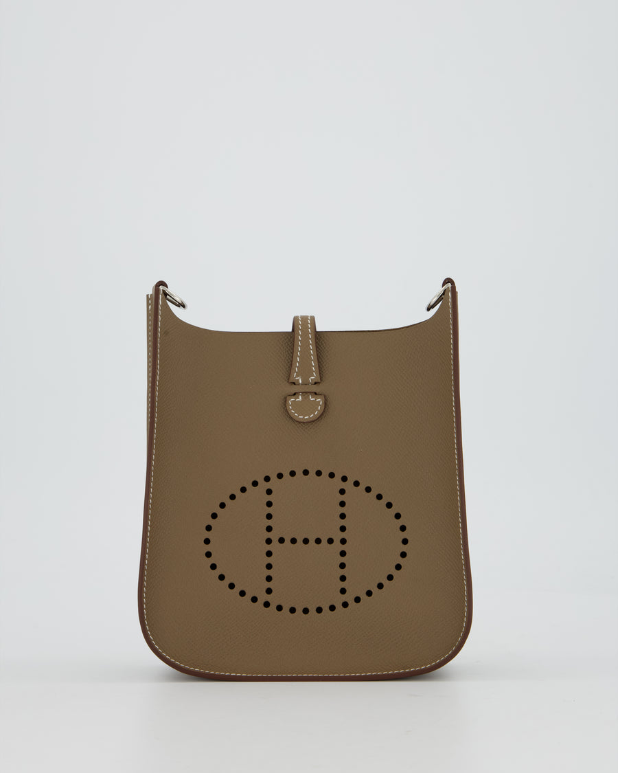 Hermès Mini Evelyne Sellier Bag in Etoupe Epsom Leather with Palladium Hardware