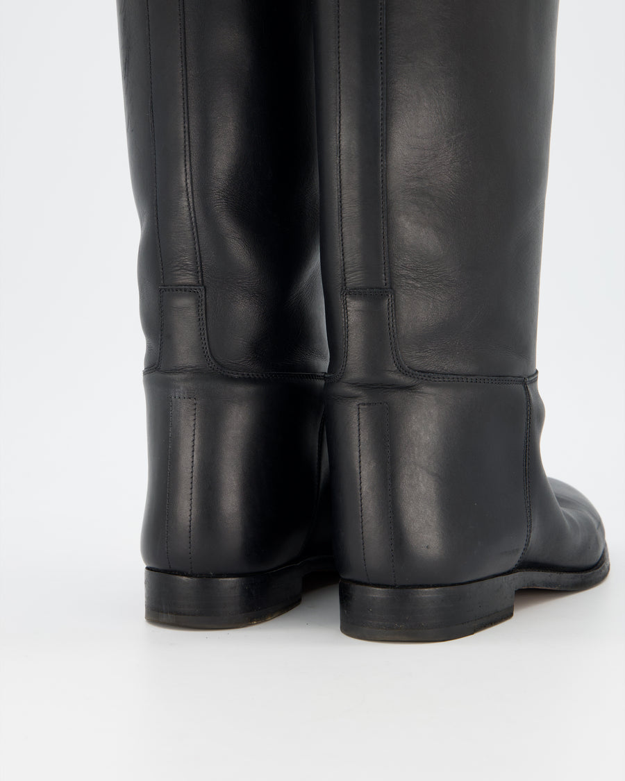 Hermès Black Jumping Knee High Boots Size EU 38.5