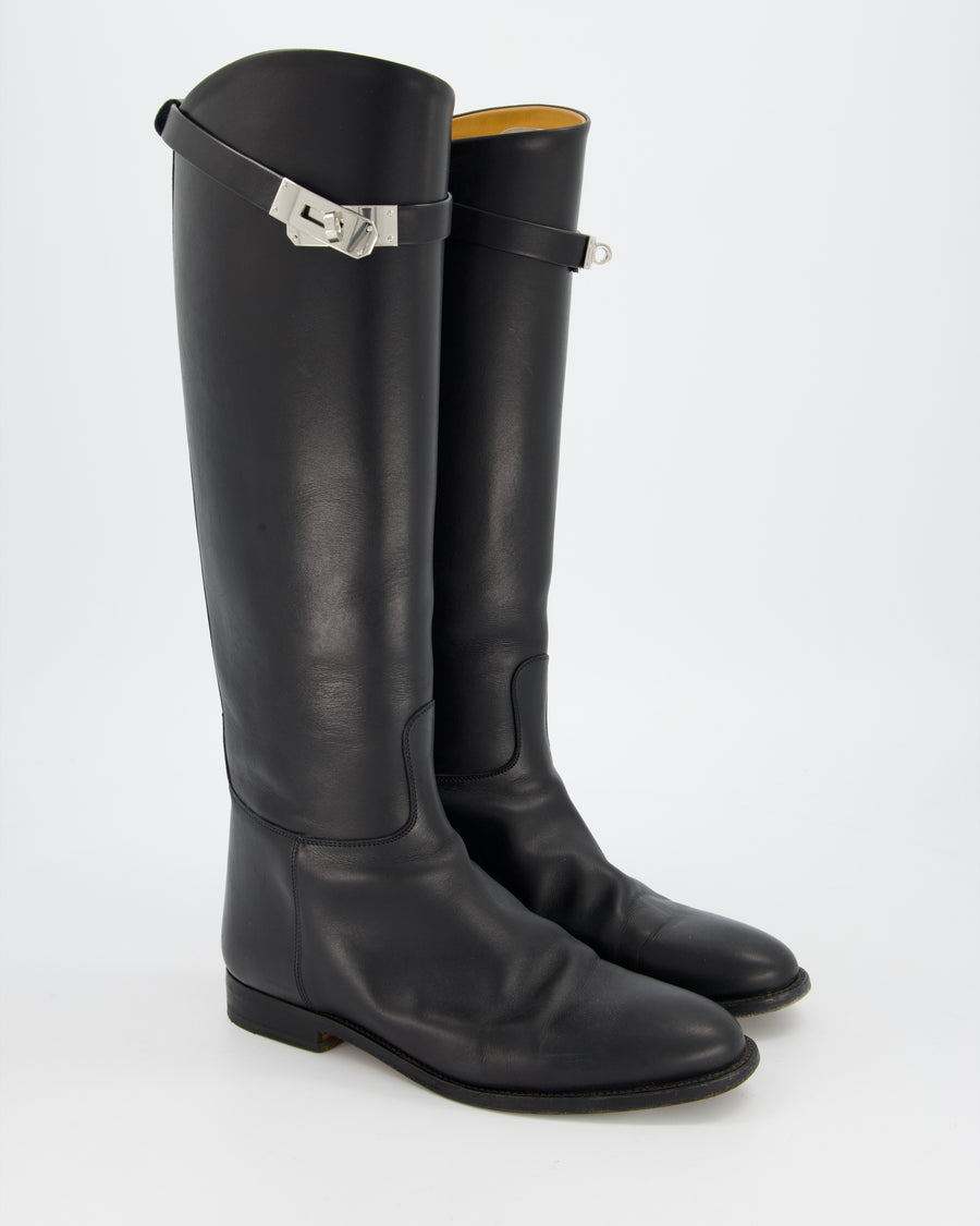Hermès Black Jumping Knee High Boots Size EU 38.5