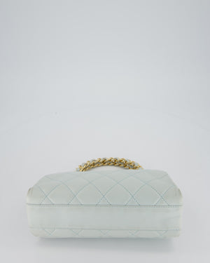 Chanel Baby Blue Quilted Top Handle Bag in Lambskin Leather With Gold Hardware