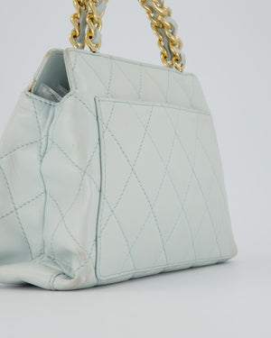 Chanel Baby Blue Quilted Top Handle Bag in Lambskin Leather With Gold Hardware
