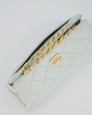Chanel Baby Blue Quilted Top Handle Bag in Lambskin Leather With Gold Hardware