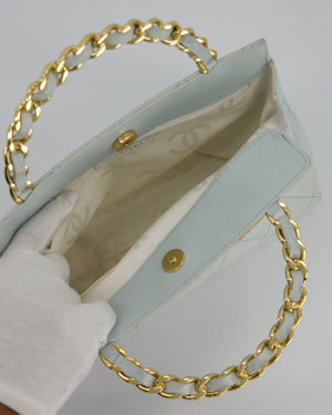 Chanel Baby Blue Quilted Top Handle Bag in Lambskin Leather With Gold Hardware