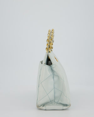 Chanel Baby Blue Quilted Top Handle Bag in Lambskin Leather With Gold Hardware
