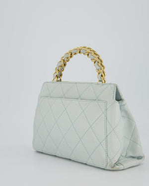 Chanel Baby Blue Quilted Top Handle Bag in Lambskin Leather With Gold Hardware