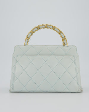 Chanel Baby Blue Quilted Top Handle Bag in Lambskin Leather With Gold Hardware