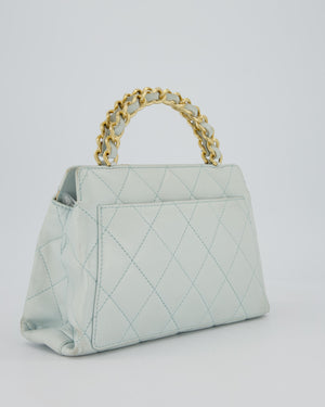 Chanel Baby Blue Quilted Top Handle Bag in Lambskin Leather With Gold Hardware