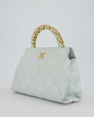 Chanel Baby Blue Quilted Top Handle Bag in Lambskin Leather With Gold Hardware