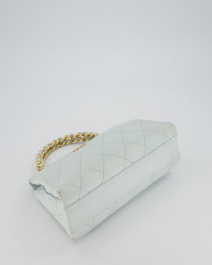 Chanel Baby Blue Quilted Top Handle Bag in Lambskin Leather With Gold Hardware