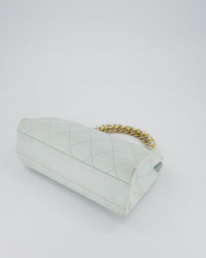 Chanel Baby Blue Quilted Top Handle Bag in Lambskin Leather With Gold Hardware