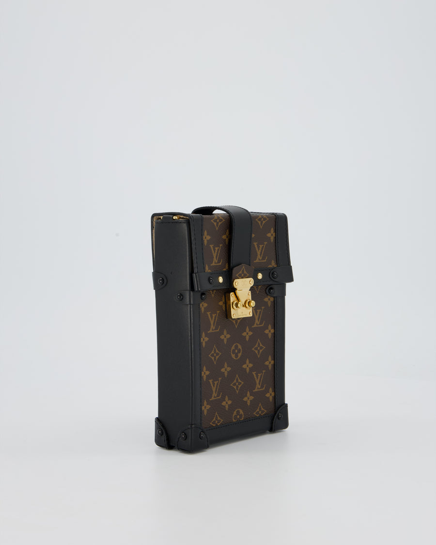 Louis Vuitton Brown Vertical Trunk Bag in Monogram Canvas and Black Calfskin Leather with Gold Hardware