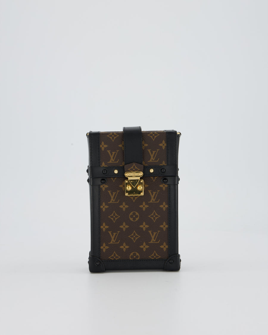 Louis Vuitton Brown Vertical Trunk Bag in Monogram Canvas and Black Calfskin Leather with Gold Hardware