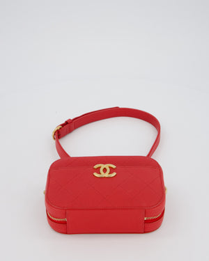 Chanel Red Quilted CC Waist Bag in Caviar Leather and Brushed Gold Hardware