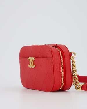 Chanel Red Quilted CC Waist Bag in Caviar Leather and Brushed Gold Hardware