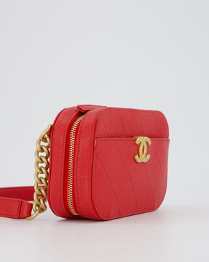 Chanel Red Quilted CC Waist Bag in Caviar Leather and Brushed Gold Hardware