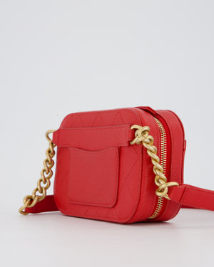 Chanel Red Quilted CC Waist Bag in Caviar Leather and Brushed Gold Hardware