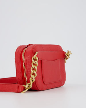 Chanel Red Quilted CC Waist Bag in Caviar Leather and Brushed Gold Hardware
