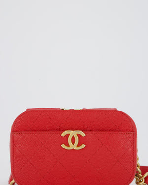 Chanel Red Quilted CC Waist Bag in Caviar Leather and Brushed Gold Hardware