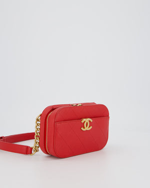 Chanel Red Quilted CC Waist Bag in Caviar Leather and Brushed Gold Hardware