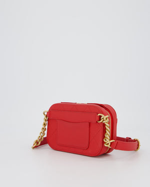 Chanel Red Quilted CC Waist Bag in Caviar Leather and Brushed Gold Hardware