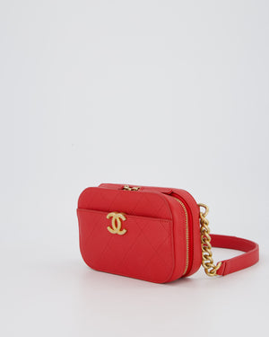 Chanel Red Quilted CC Waist Bag in Caviar Leather and Brushed Gold Hardware