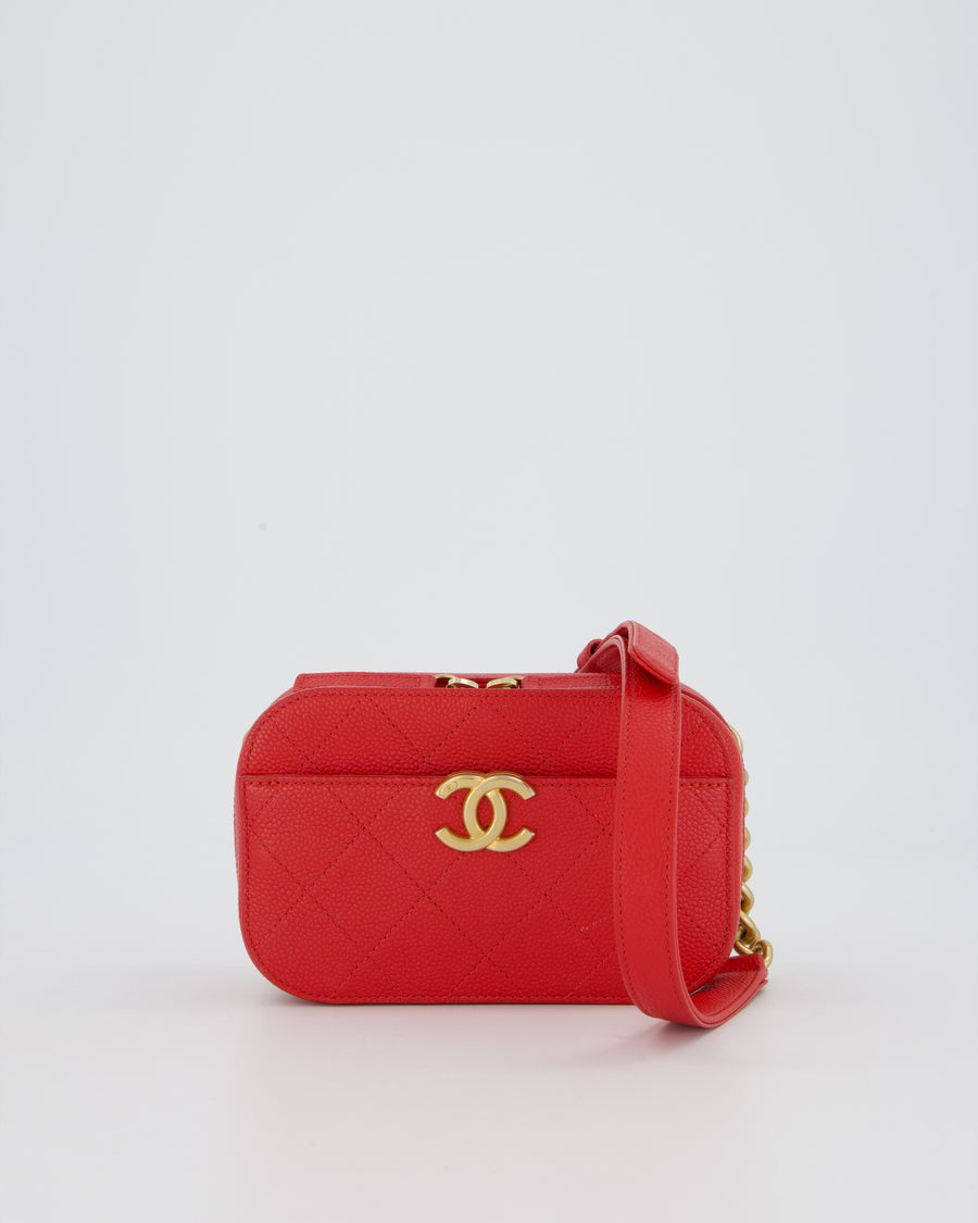 Chanel Red Quilted CC Waist Bag in Caviar Leather and Brushed Gold Hardware
