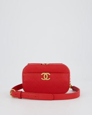 Chanel Red Quilted CC Waist Bag in Caviar Leather and Brushed Gold Hardware