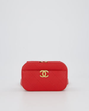Chanel Red Quilted CC Waist Bag in Caviar Leather and Brushed Gold Hardware