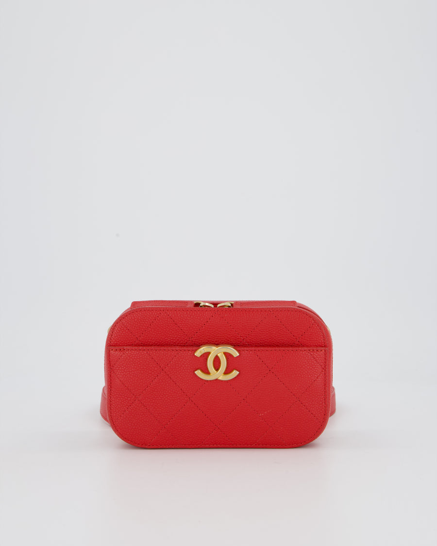 Chanel Red Quilted CC Waist Bag in Caviar Leather and Brushed Gold Hardware