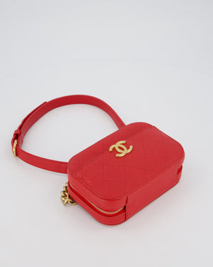 Chanel Red Quilted CC Waist Bag in Caviar Leather and Brushed Gold Hardware