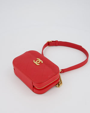 Chanel Red Quilted CC Waist Bag in Caviar Leather and Brushed Gold Hardware