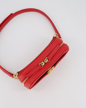 Chanel Red Quilted CC Waist Bag in Caviar Leather and Brushed Gold Hardware