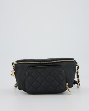Chanel Black Quilted Business Affinity Waist Belt Bag in Caviar Leather and Gold Hardware