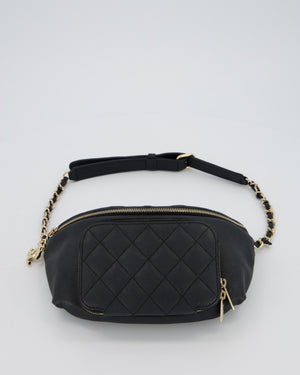 Chanel Black Quilted Business Affinity Waist Belt Bag in Caviar Leather and Gold Hardware