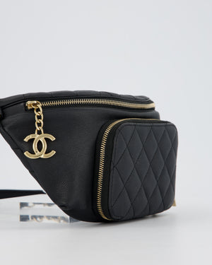Chanel Black Quilted Business Affinity Waist Belt Bag in Caviar Leather and Gold Hardware