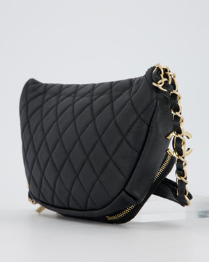 Chanel Black Quilted Business Affinity Waist Belt Bag in Caviar Leather and Gold Hardware